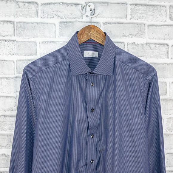ETON Men's Contemporary fit Button up Shirt in Blue striped cotton size 16 1/2 - Picture 4 of 5